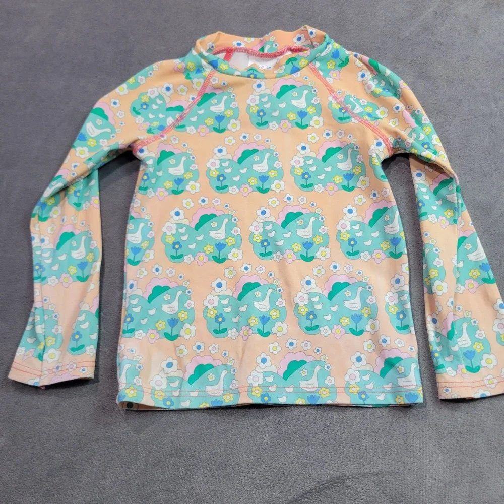 Baby Boden Kids Goose Floral Rash Guard Long Sleeve Swim Top Peach‎ 18-24M 92cm